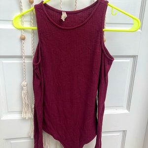 Maroon Cold Shoulder Leotard